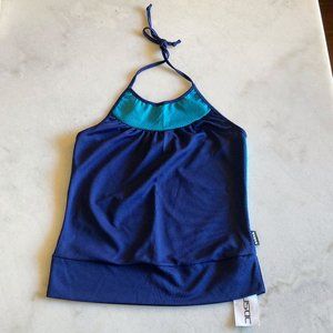 New with tag! House of Spy navy blue & aqua halter tank with mesh back, Vtg Y2K